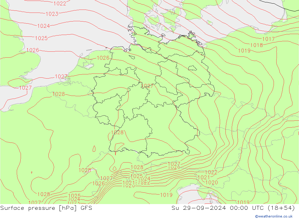 Atmosférický tlak GFS Ne 29.09.2024 00 UTC