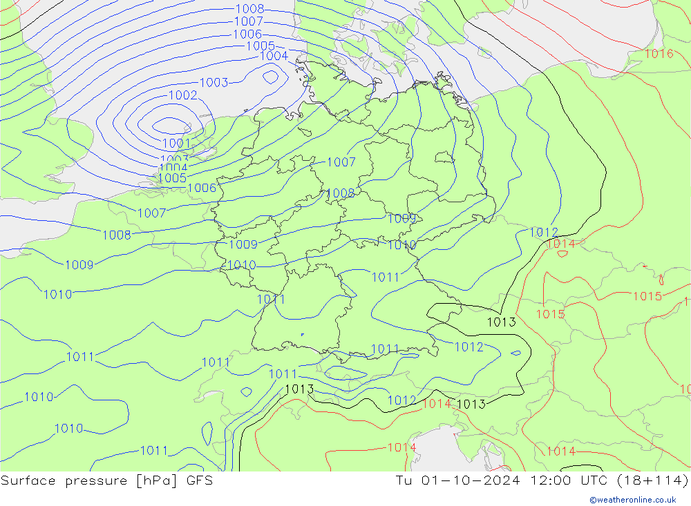 Surface pressure GFS Tu 01.10.2024 12 UTC