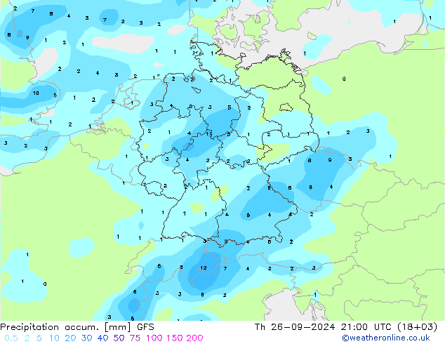 Totale neerslag GFS do 26.09.2024 21 UTC