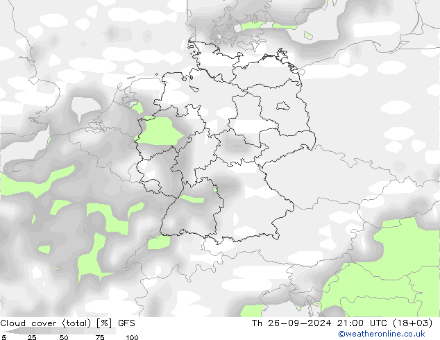 Bewolking (Totaal) GFS do 26.09.2024 21 UTC