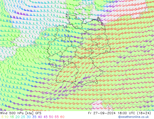 Viento 500 hPa GFS vie 27.09.2024 18 UTC