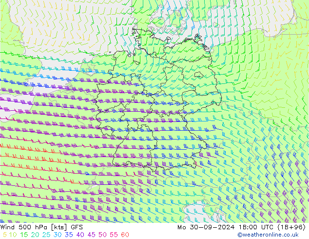 Wind 500 hPa GFS Mo 30.09.2024 18 UTC