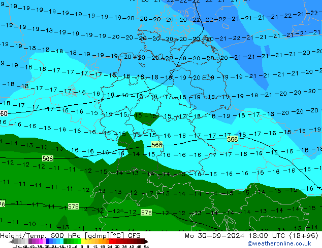 Height/Temp. 500 hPa GFS  30.09.2024 18 UTC