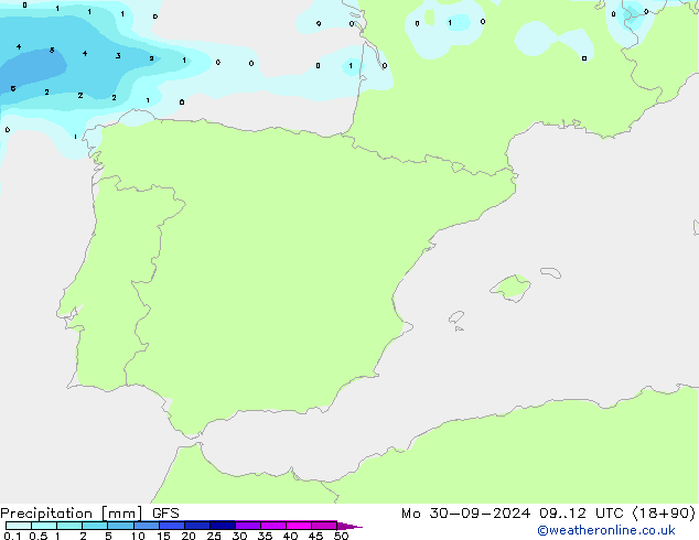 Neerslag GFS ma 30.09.2024 12 UTC