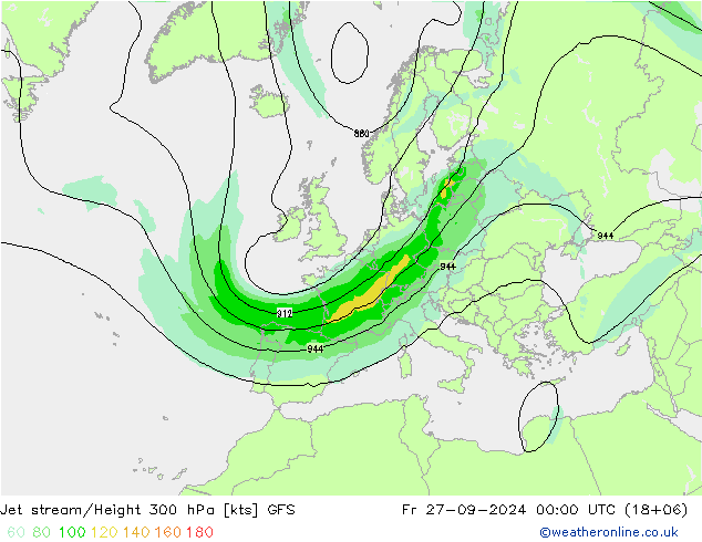 Corriente en chorro GFS vie 27.09.2024 00 UTC