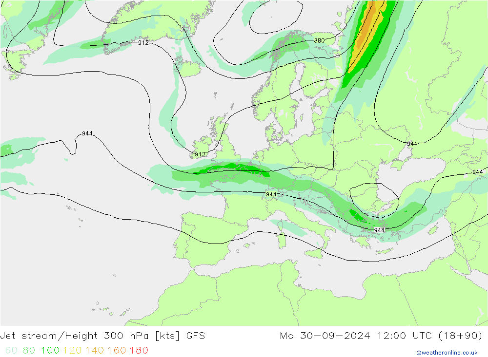 Straalstroom GFS ma 30.09.2024 12 UTC