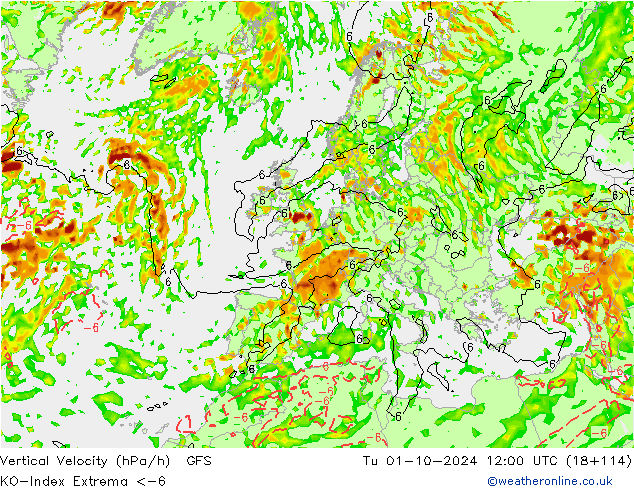 Convection-Index GFS Tu 01.10.2024 12 UTC