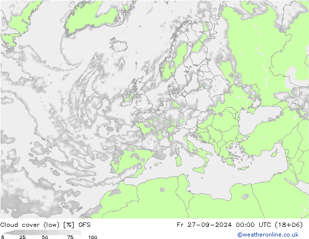 Nubi basse GFS ven 27.09.2024 00 UTC