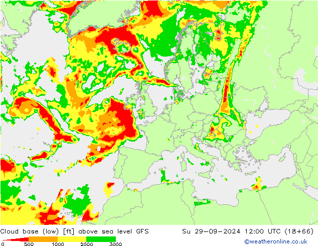 Cloud base (low) GFS nie. 29.09.2024 12 UTC