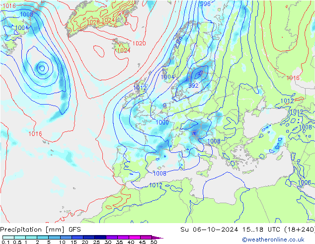 Precipitation GFS Su 06.10.2024 18 UTC