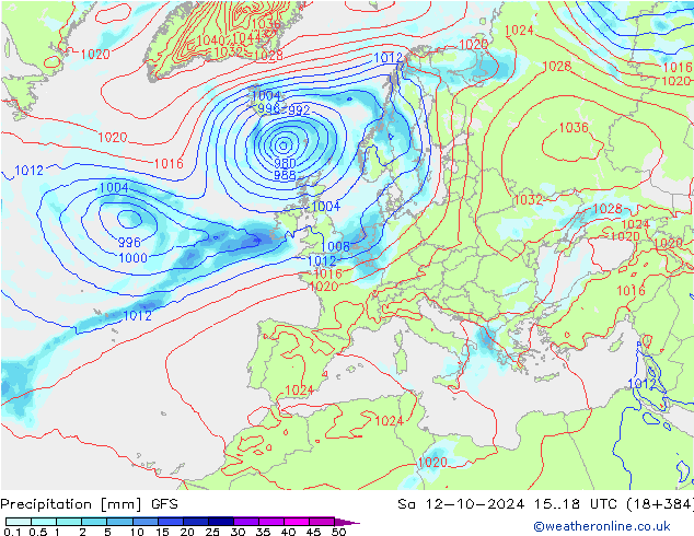 Precipitation GFS Sa 12.10.2024 18 UTC