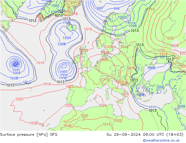 Atmosférický tlak GFS Ne 29.09.2024 09 UTC