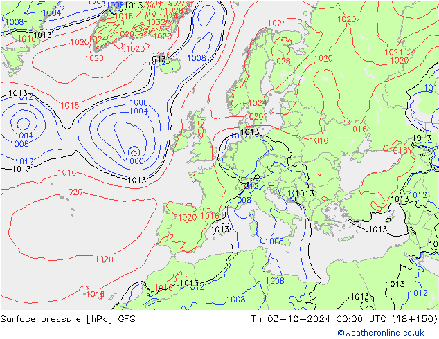 Luchtdruk (Grond) GFS do 03.10.2024 00 UTC