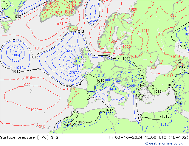 Surface pressure GFS Th 03.10.2024 12 UTC