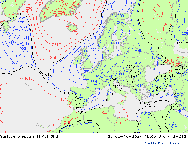 Surface pressure GFS Sa 05.10.2024 18 UTC