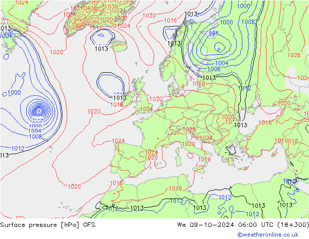 ciśnienie GFS śro. 09.10.2024 06 UTC