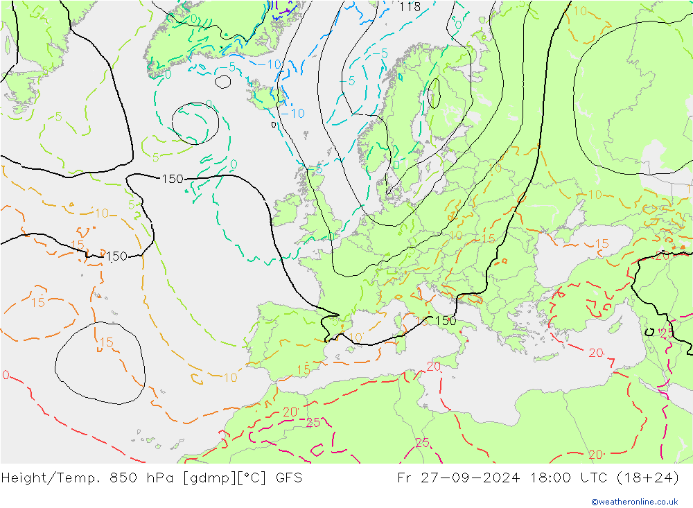 Z500/Rain (+SLP)/Z850 GFS Fr 27.09.2024 18 UTC