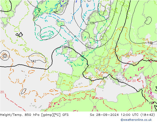 Height/Temp. 850 hPa GFS  28.09.2024 12 UTC