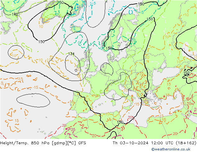 Height/Temp. 850 hPa GFS Čt 03.10.2024 12 UTC