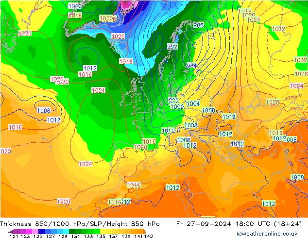 Thck 850-1000 hPa GFS Fr 27.09.2024 18 UTC