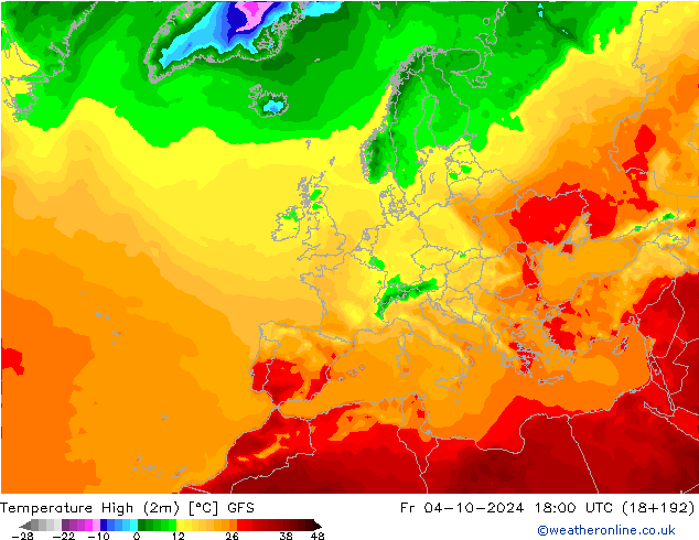 Höchstwerte (2m) GFS Fr 04.10.2024 18 UTC