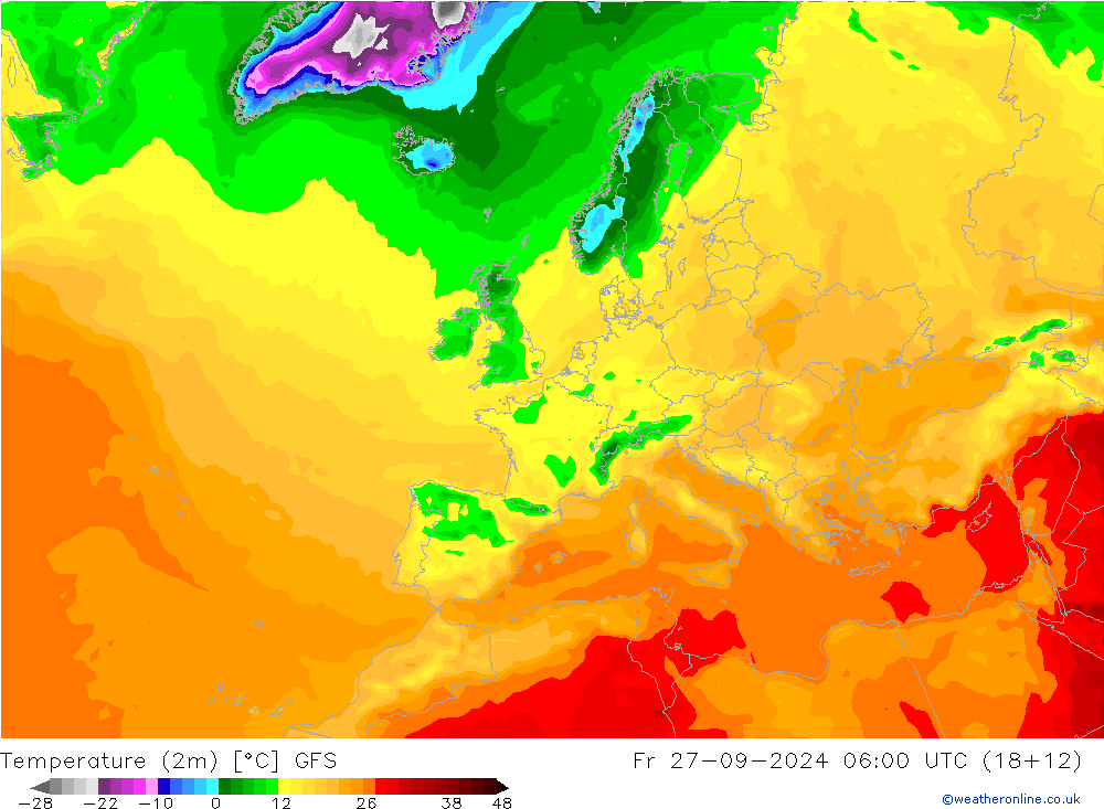 Temperature (2m) GFS Fr 27.09.2024 06 UTC