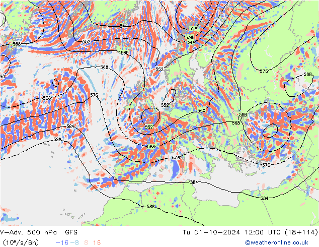 V-Adv. 500 hPa GFS di 01.10.2024 12 UTC