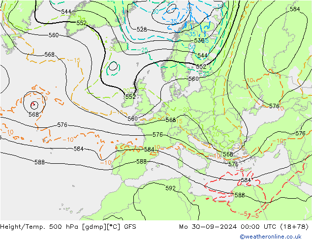 Yükseklik/Sıc. 500 hPa GFS Pzt 30.09.2024 00 UTC