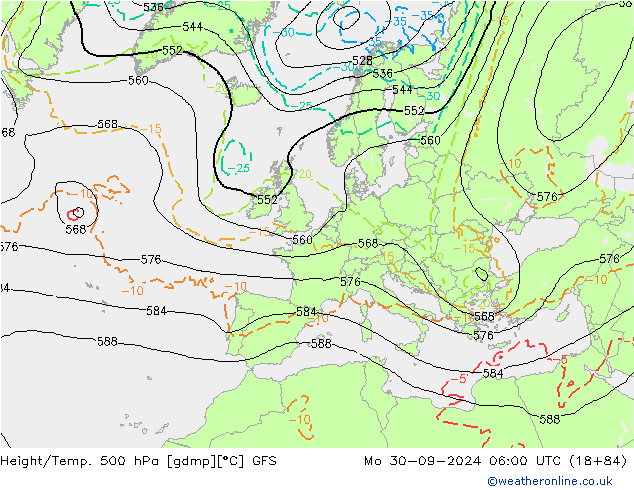 Z500/Rain (+SLP)/Z850 GFS lun 30.09.2024 06 UTC