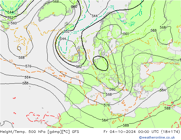 Yükseklik/Sıc. 500 hPa GFS Cu 04.10.2024 00 UTC