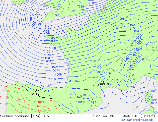 приземное давление GFS пт 27.09.2024 00 UTC