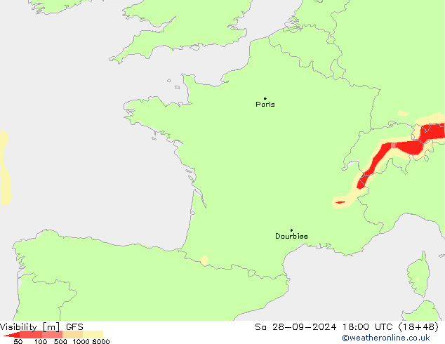 Visibility GFS Sa 28.09.2024 18 UTC