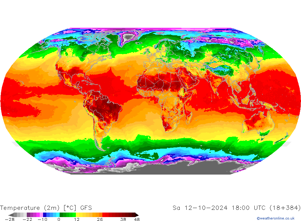 Temperatura (2m) GFS sab 12.10.2024 18 UTC