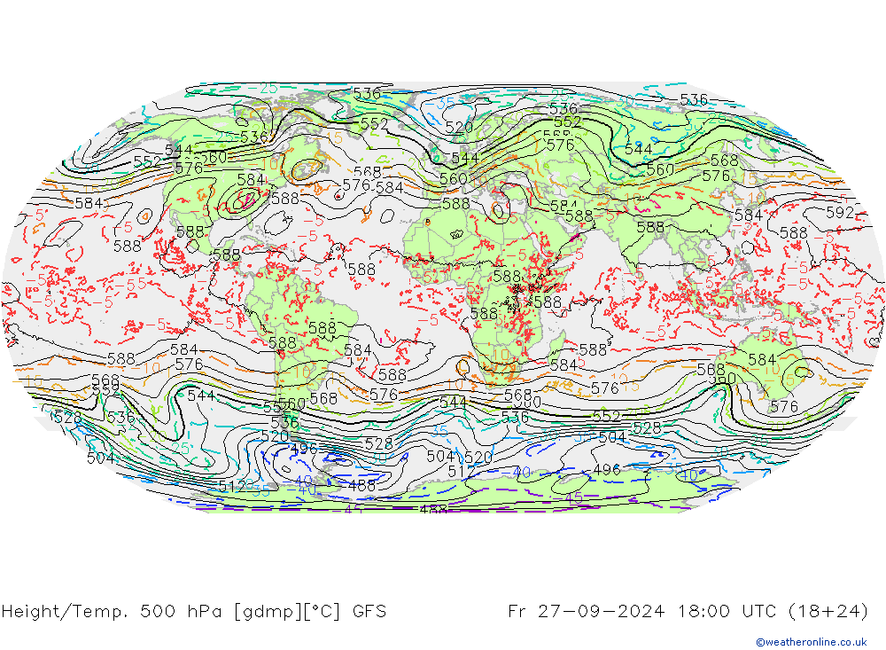 Z500/Rain (+SLP)/Z850 GFS Fr 27.09.2024 18 UTC