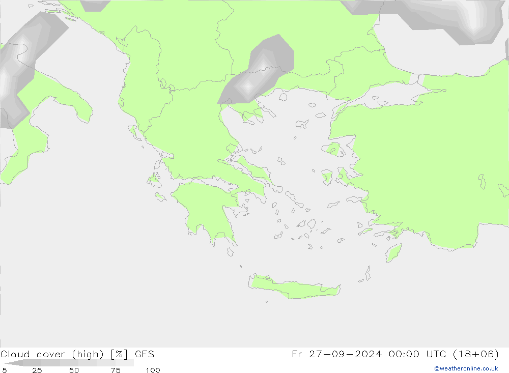 Cloud cover (high) GFS Fr 27.09.2024 00 UTC
