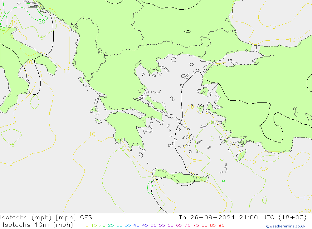 Isotachs (mph) GFS Čt 26.09.2024 21 UTC