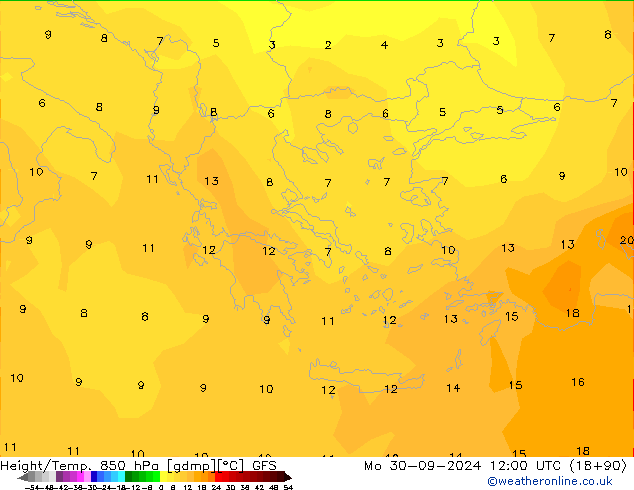 Height/Temp. 850 hPa GFS Mo 30.09.2024 12 UTC