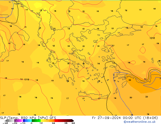 SLP/Temp. 850 гПа GFS пт 27.09.2024 00 UTC