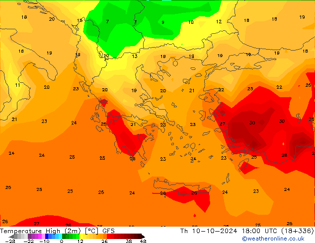 Maksimum Değer (2m) GFS Per 10.10.2024 18 UTC