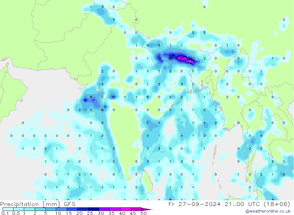 Srážky GFS Pá 27.09.2024 00 UTC