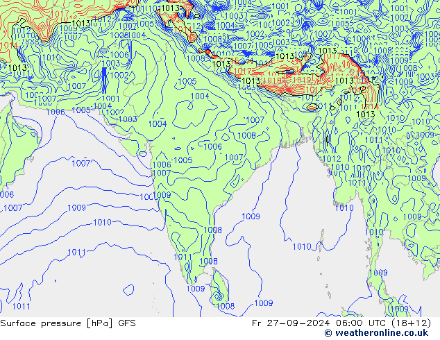 Surface pressure GFS Fr 27.09.2024 06 UTC