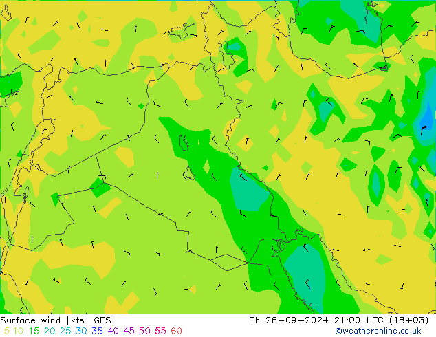 Surface wind GFS Th 26.09.2024 21 UTC