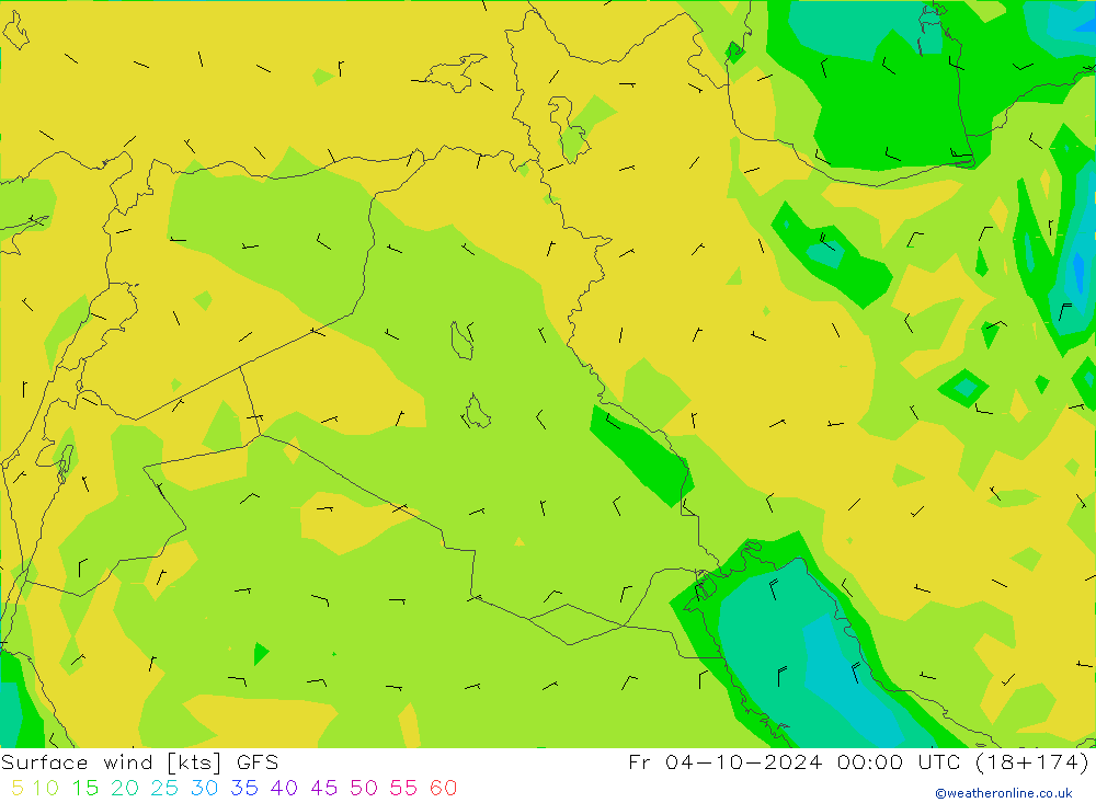 wiatr 10 m GFS pt. 04.10.2024 00 UTC