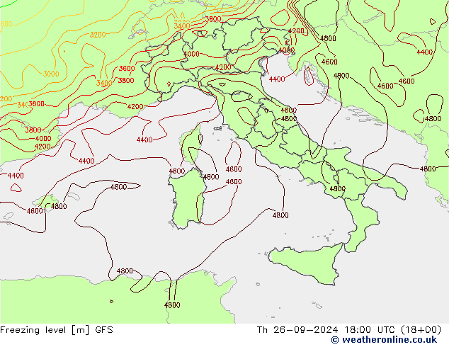 Freezing level GFS czw. 26.09.2024 18 UTC