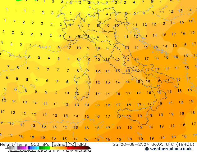 Height/Temp. 850 hPa GFS Sa 28.09.2024 06 UTC