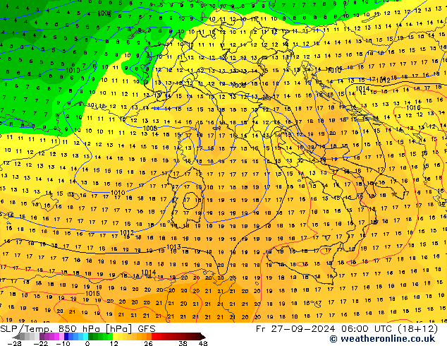 SLP/Temp. 850 hPa GFS Fr 27.09.2024 06 UTC