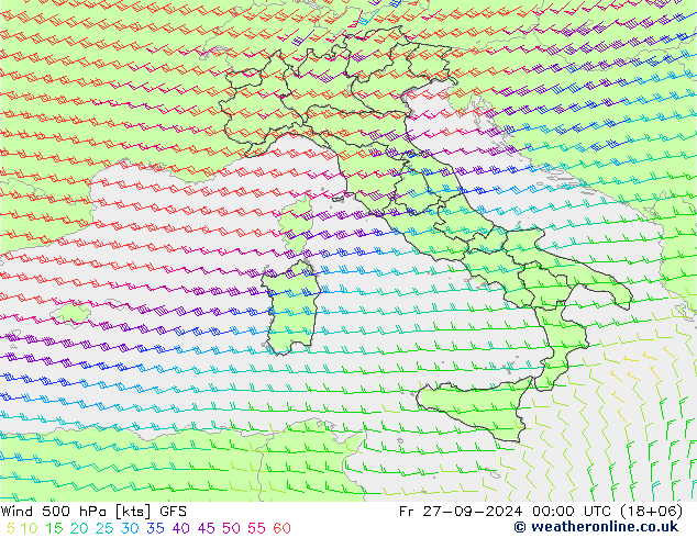 Wind 500 hPa GFS Fr 27.09.2024 00 UTC