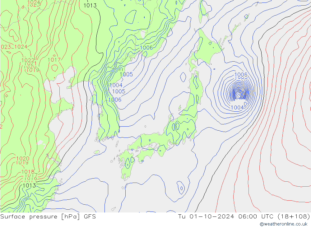 Pressione al suolo GFS mar 01.10.2024 06 UTC