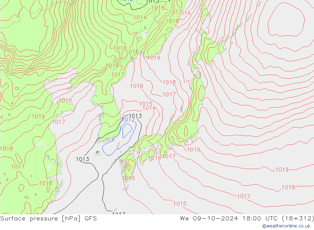 pression de l'air GFS mer 09.10.2024 18 UTC