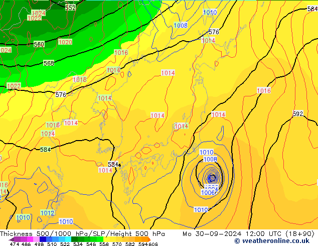 Thck 500-1000hPa GFS Po 30.09.2024 12 UTC